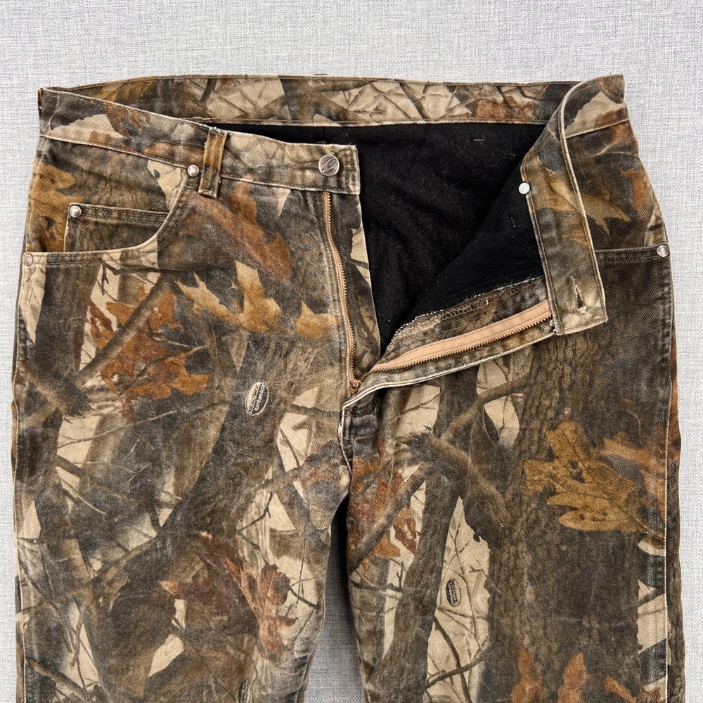 VTG Y2K Wrangler Pro Gear Camo Pants 36x25 Men Brown Fleece Lined Hunting Ranch - Picture 3 of 10